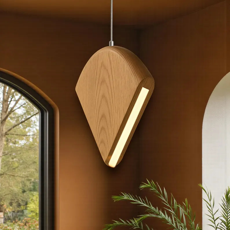 Handmade Pendant Light - Designer Wooden Ceiling Lamp with Side Light Strip - Light Fixture for Dining Room, Kitchen Island or Living Room