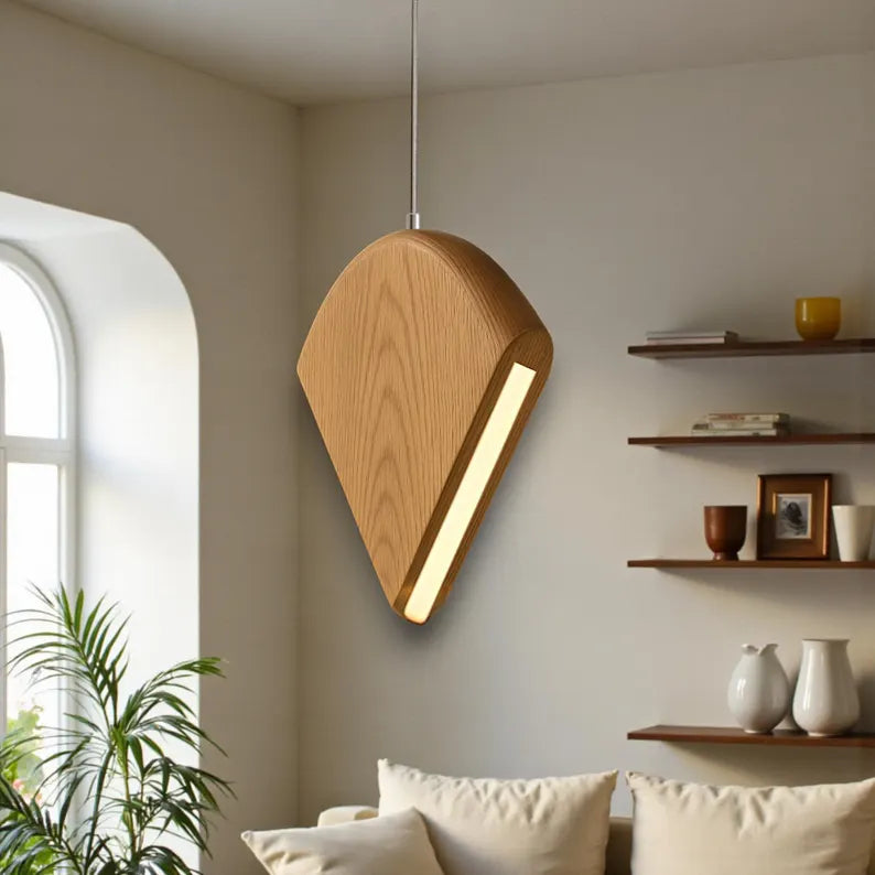 Handmade Pendant Light - Designer Wooden Ceiling Lamp with Side Light Strip - Light Fixture for Dining Room, Kitchen Island or Living Room