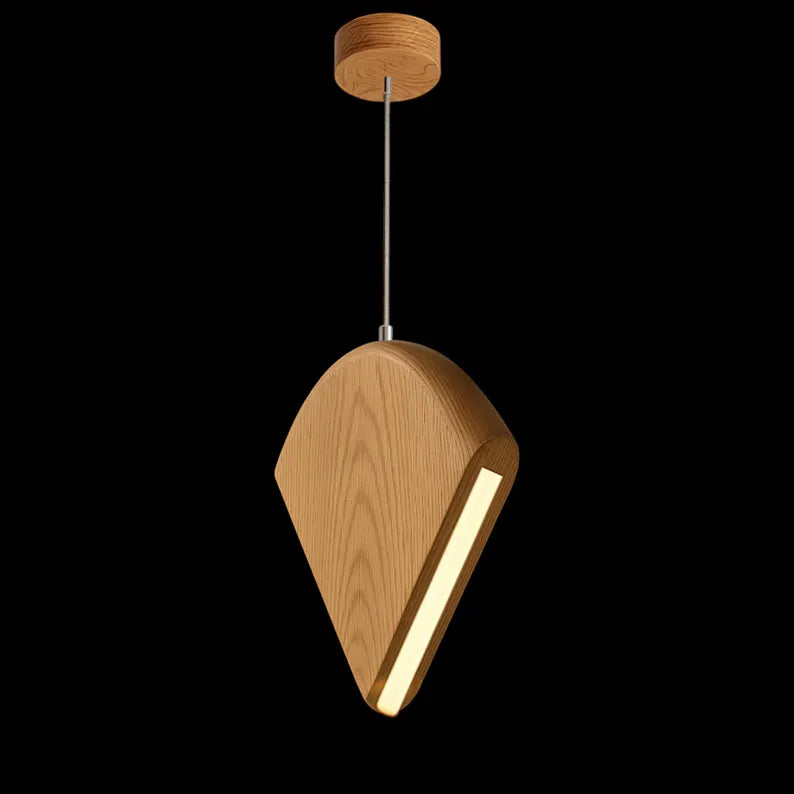 Handmade Pendant Light - Designer Wooden Ceiling Lamp with Side Light Strip - Light Fixture for Dining Room, Kitchen Island or Living Room