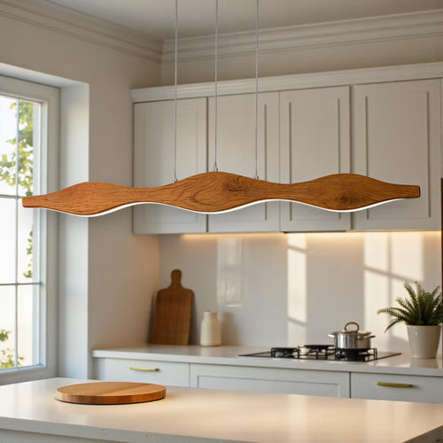 Curved Wood Pendant Light - Handmade Wood Led Chandelier - Light Fixture for Dining Room, Kitchen Island or Living Room - Home Decor Light