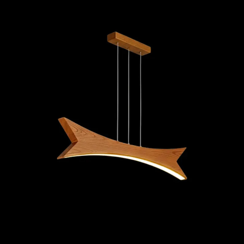 Wood Pendant Light - Curved Arch Led Chandelier - Dimmable Ceiling Lamp - Light Fixture for Dining Room, Kitchen Island or Living Room