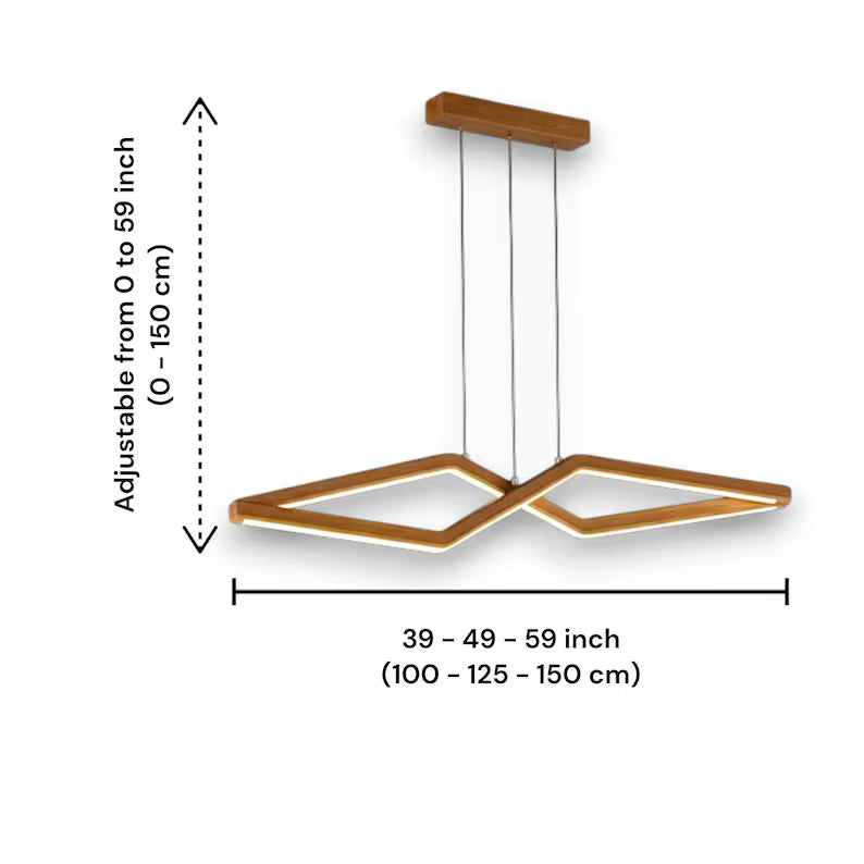 Modern Wood LED Chandelier - Geometric Pendant Light - Dimmable Ceiling Lamp - Light Fixture for Dining Room,reception table, office table, Kitchen Island or Living Room