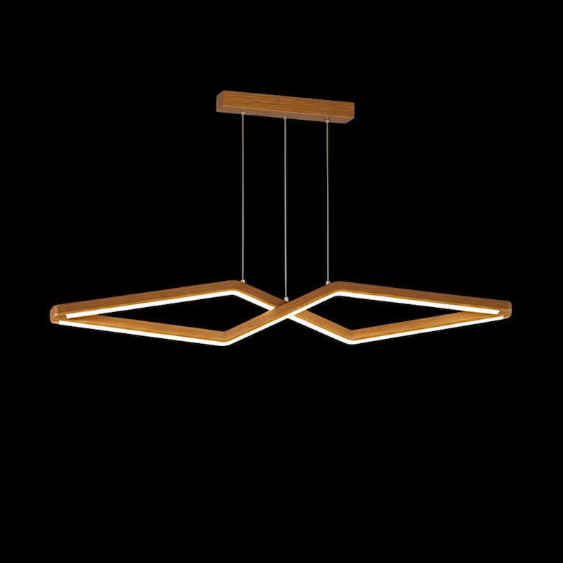 Modern Wood LED Chandelier - Geometric Pendant Light - Dimmable Ceiling Lamp - Light Fixture for Dining Room,reception table, office table, Kitchen Island or Living Room