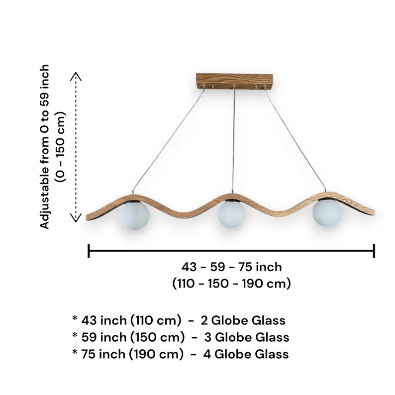 Wave Oak Wood Pendant Light – Globe Chandelier - Modern Handmade Ceiling Lamp - Light Fixture for Dining Room, Kitchen Island or Living Room