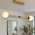 Handmade Wooden Pendant Light - Modern Linear Chandelier with Glass Globes - Light Fixture for Dining Room, Kitchen Island or Living Room