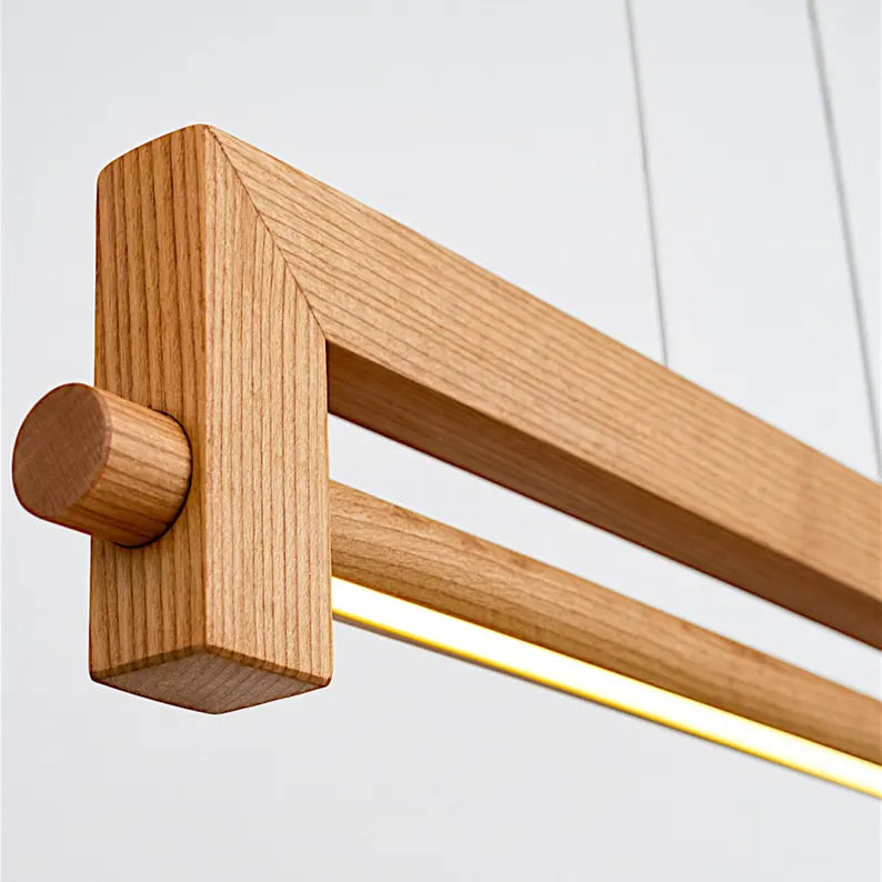 Handmade Wood Linear Pendant Light - Dimmable Wood Ceiling Lamp - Light Fixture for Dining Room, Kitchen Island or Living Room - Home Decor