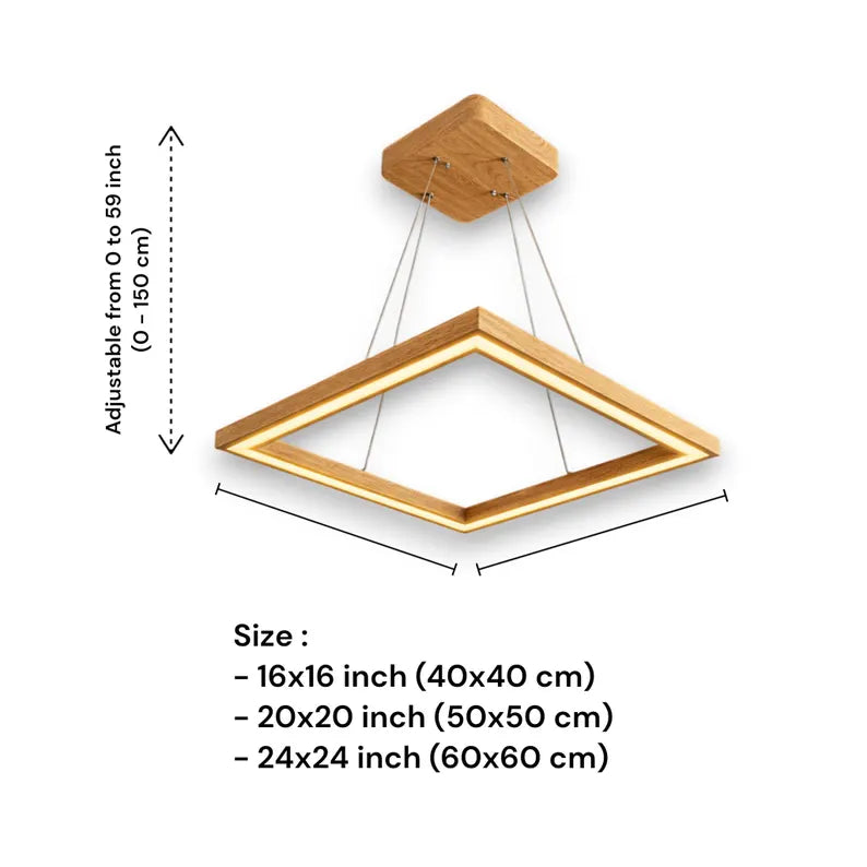 Handmade Square Wood Pendant Light - Wooden Ceiling Lamp - Led Chandelier - Light Fixture for Dining Room, Kitchen Island or Living Room