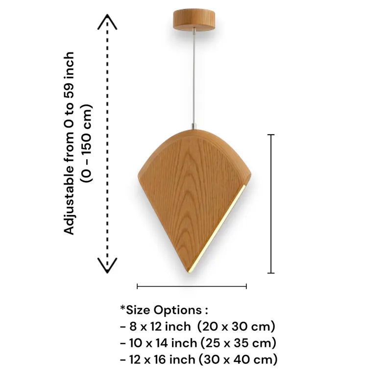 Handmade Pendant Light - Designer Wooden Ceiling Lamp with Side Light Strip - Light Fixture for Dining Room, Kitchen Island or Living Room