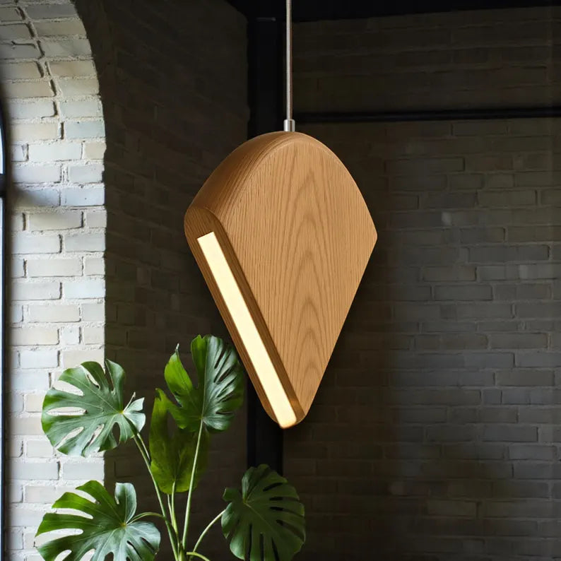 Handmade Pendant Light - Designer Wooden Ceiling Lamp with Side Light Strip - Light Fixture for Dining Room, Kitchen Island or Living Room