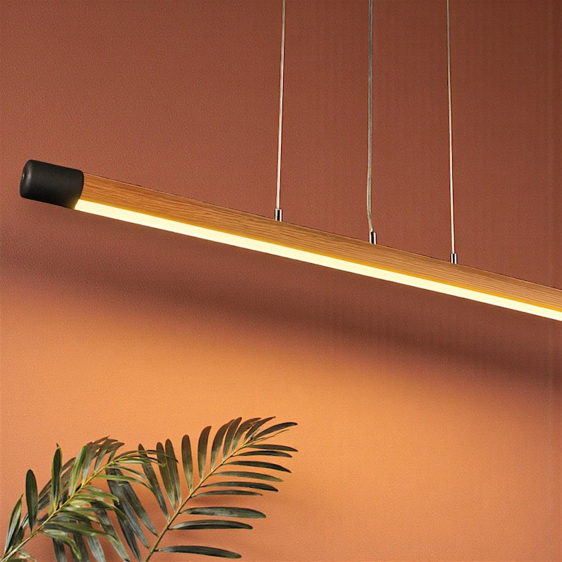 Handmade Wood Pendant Light - Linear Dimmable Ceiling Lamp - Light Fixture for Dining Room, Kitchen Island or Living Room - Home Decor Light