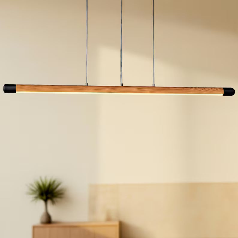 Handmade Wood Pendant Light - Linear Dimmable Ceiling Lamp - Light Fixture for Dining Room, Kitchen Island or Living Room - Home Decor Light