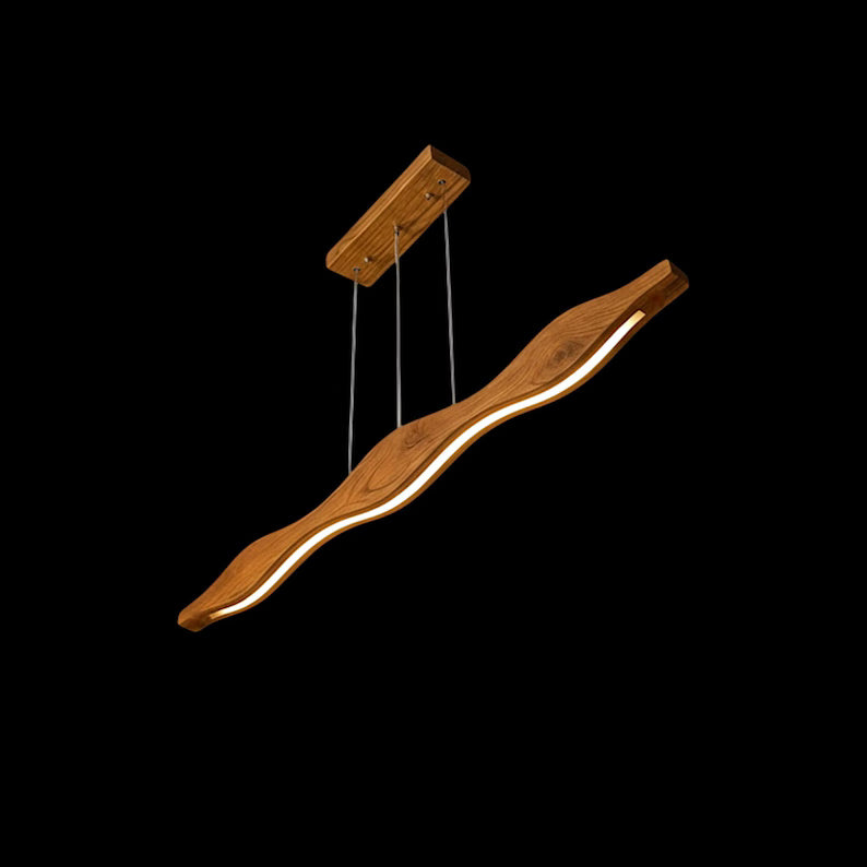 Curved Wood Pendant Light - Handmade Wood Led Chandelier - Light Fixture for Dining Room, Kitchen Island or Living Room - Home Decor Light
