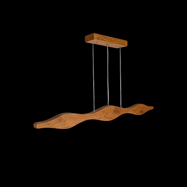 Curved Wood Pendant Light - Handmade Wood Led Chandelier - Light Fixture for Dining Room, Kitchen Island or Living Room - Home Decor Light