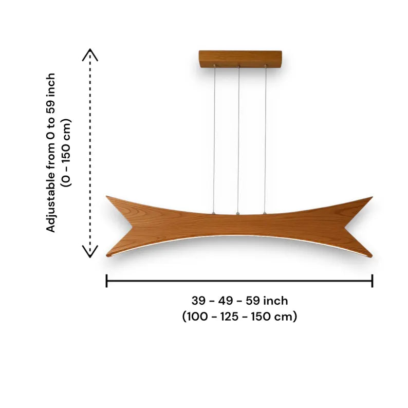 Wood Pendant Light - Curved Arch Led Chandelier - Dimmable Ceiling Lamp - Light Fixture for Dining Room, Kitchen Island or Living Room