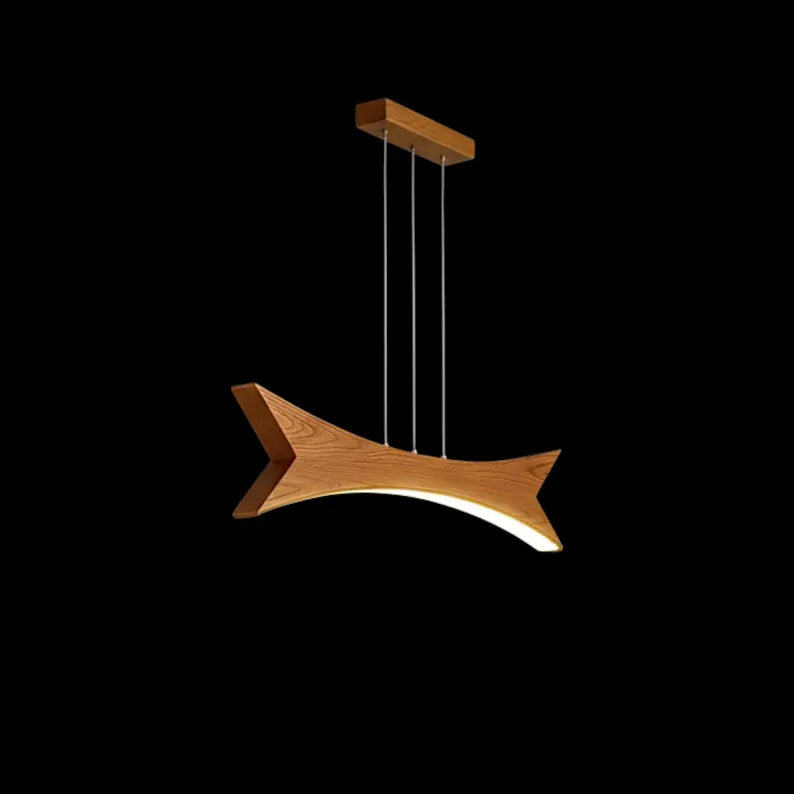 Wood Pendant Light - Curved Arch Led Chandelier - Dimmable Ceiling Lamp - Light Fixture for Dining Room, Kitchen Island or Living Room