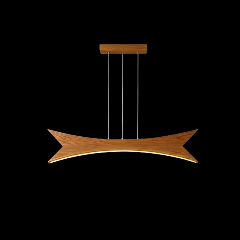 Wood Pendant Light - Curved Arch Led Chandelier - Dimmable Ceiling Lamp - Light Fixture for Dining Room, Kitchen Island or Living Room