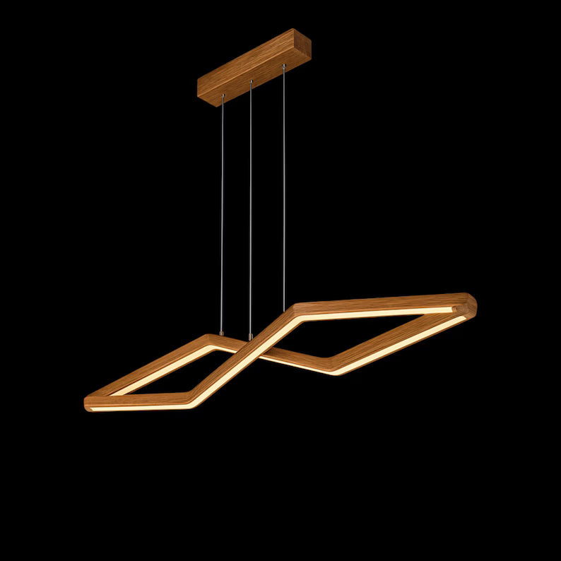 Modern Wood LED Chandelier - Geometric Pendant Light - Dimmable Ceiling Lamp - Light Fixture for Dining Room,reception table, office table, Kitchen Island or Living Room