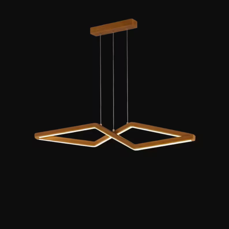 Modern Wood LED Chandelier - Geometric Pendant Light - Dimmable Ceiling Lamp - Light Fixture for Dining Room,reception table, office table, Kitchen Island or Living Room