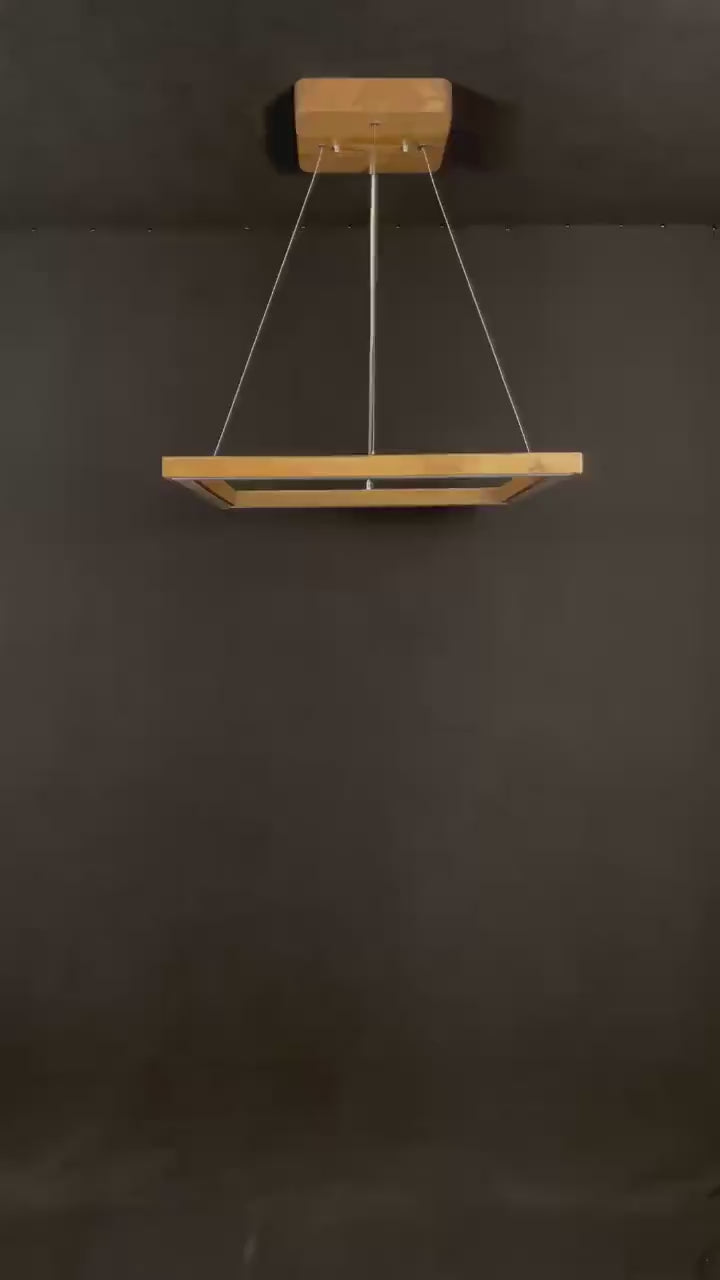 Handmade Square Wood Pendant Light - Wooden Ceiling Lamp - Led Chandelier - Light Fixture for Dining Room, Kitchen Island or Living Room